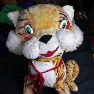 Vintage MCM Tiger Cat Plush Large Jumbo 30" Rushton? Carnival